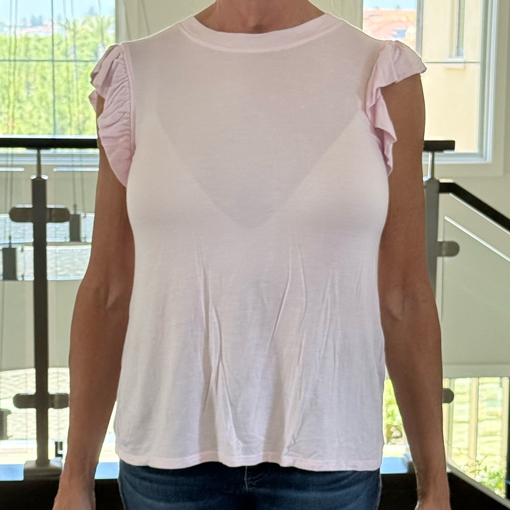 Cream Flutter Sleeve Ruffled T-Shirt